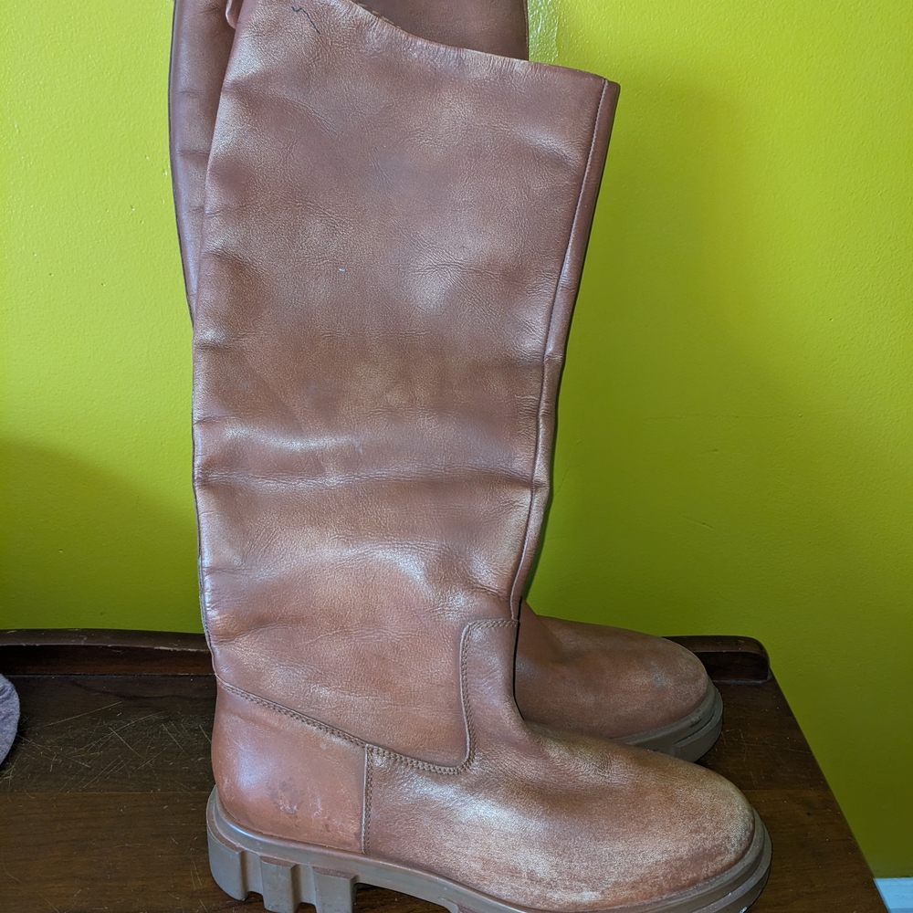 Free People Tall Chunky Sole Leather Boots in Brown